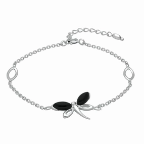 Sterling Silver Whitby Jet Single Butterfly Bracelet