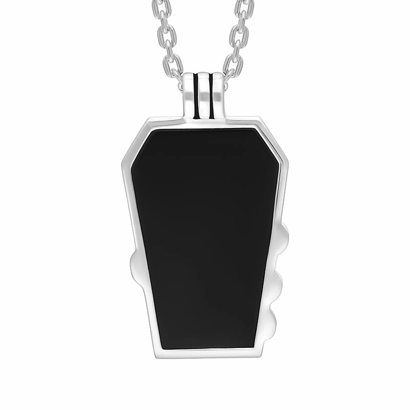 Sterling Silver Whitby Jet Skull and Claw Coffin Pendant