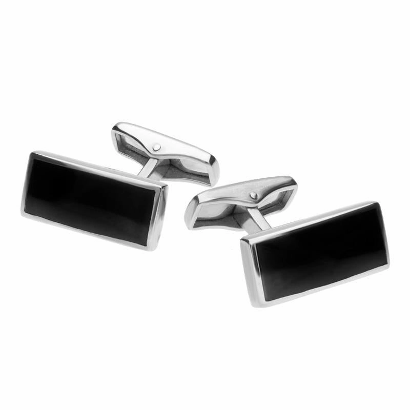 Sterling Silver Whitby Jet Slim Oblong Cufflinks