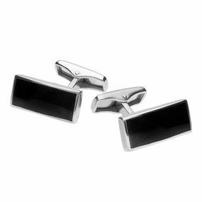 Sterling Silver Whitby Jet Slim Oblong Cufflinks