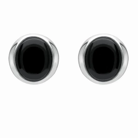 Sterling Silver Whitby Jet Small Oval Wave Stud Earrings