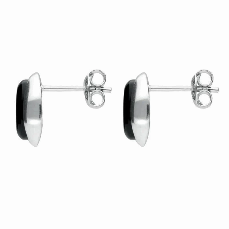 Sterling Silver Whitby Jet Small Oval Wave Stud Earrings