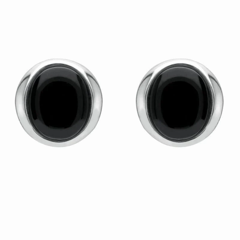 Sterling Silver Whitby Jet Small Oval Wave Stud Earrings