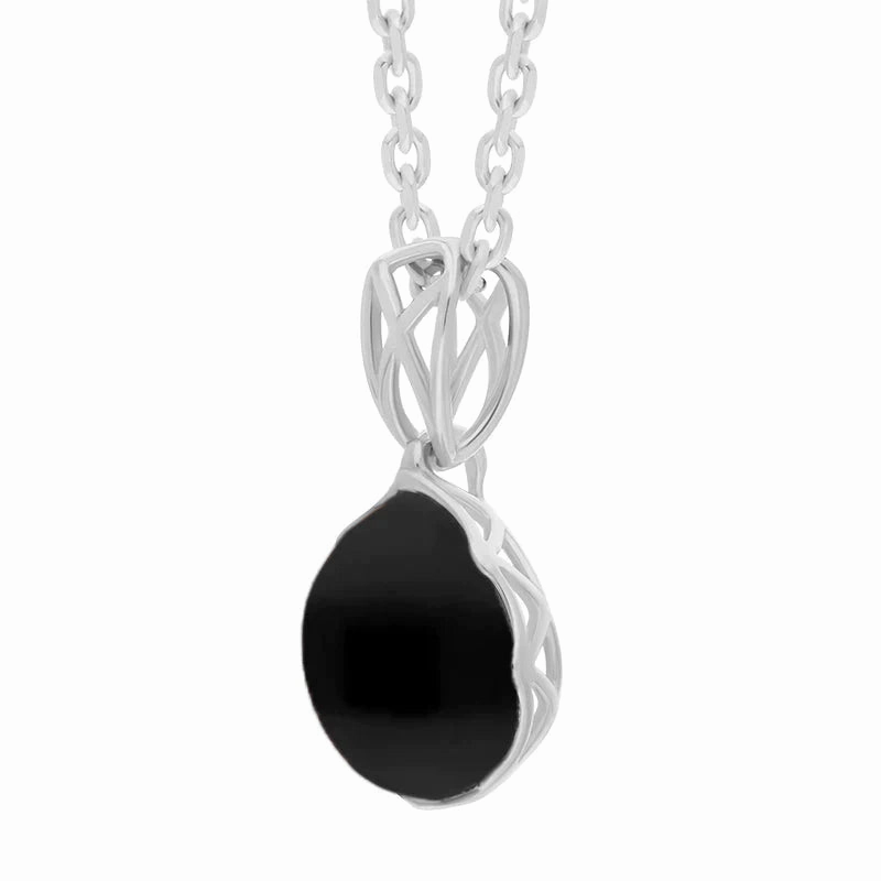 Sterling Silver Whitby Jet Small Pear Pendant