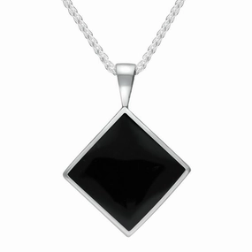 Sterling Silver Whitby Jet Small Rhombus Necklace