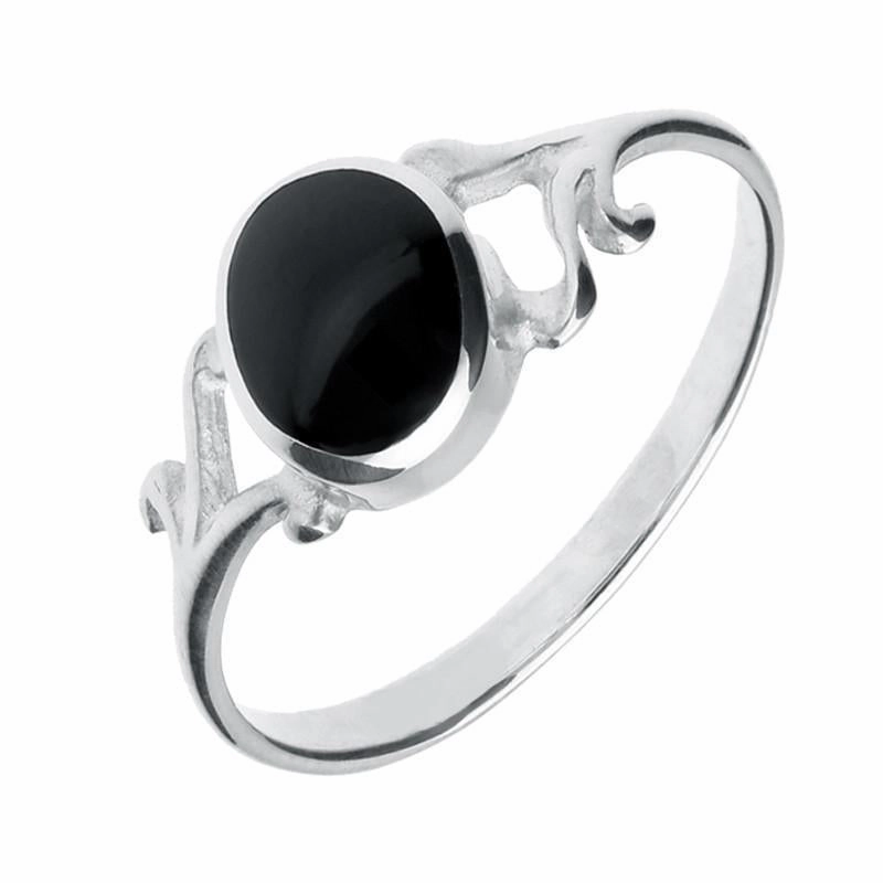 Sterling Silver Whitby Jet Small Scroll Ring