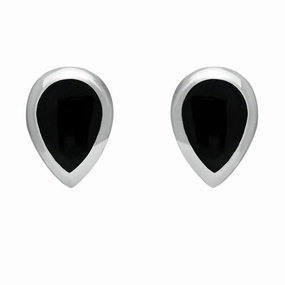 Sterling Silver Whitby Jet Small Teardrop Stud Earrings