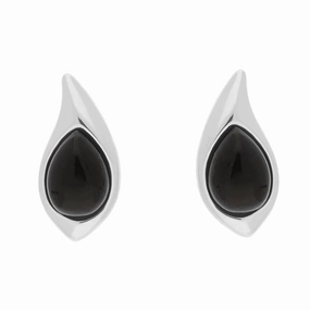 Sterling Silver Whitby Jet Small Teardrop Stud Earrings