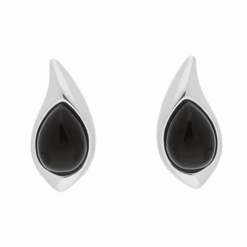 Sterling Silver Whitby Jet Small Teardrop Stud Earrings