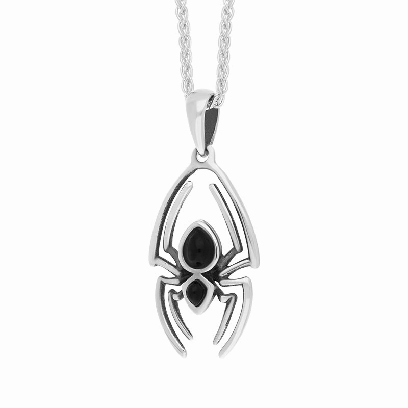 Sterling Silver Whitby Jet Spider Necklace