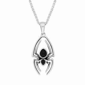 Sterling Silver Whitby Jet Spider Necklace