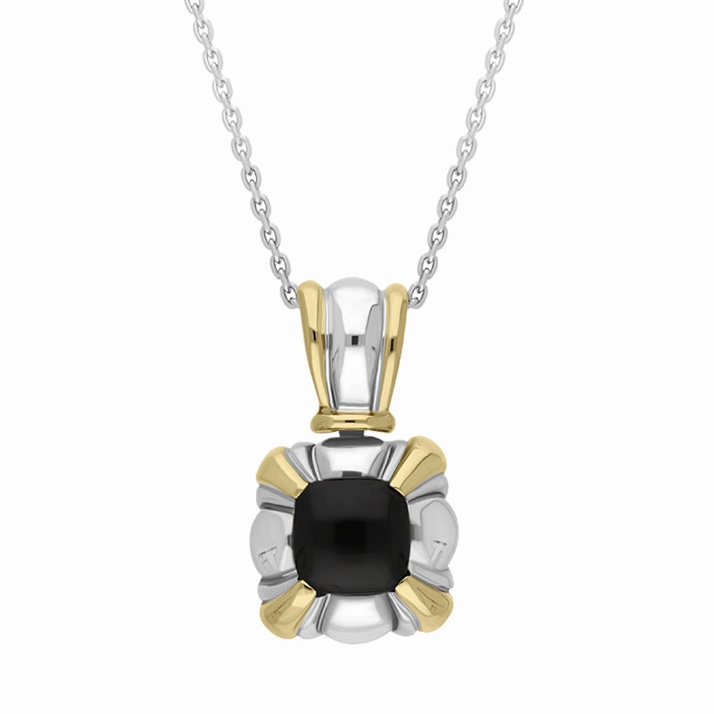 Sterling Silver Whitby Jet Square Banded Necklace D