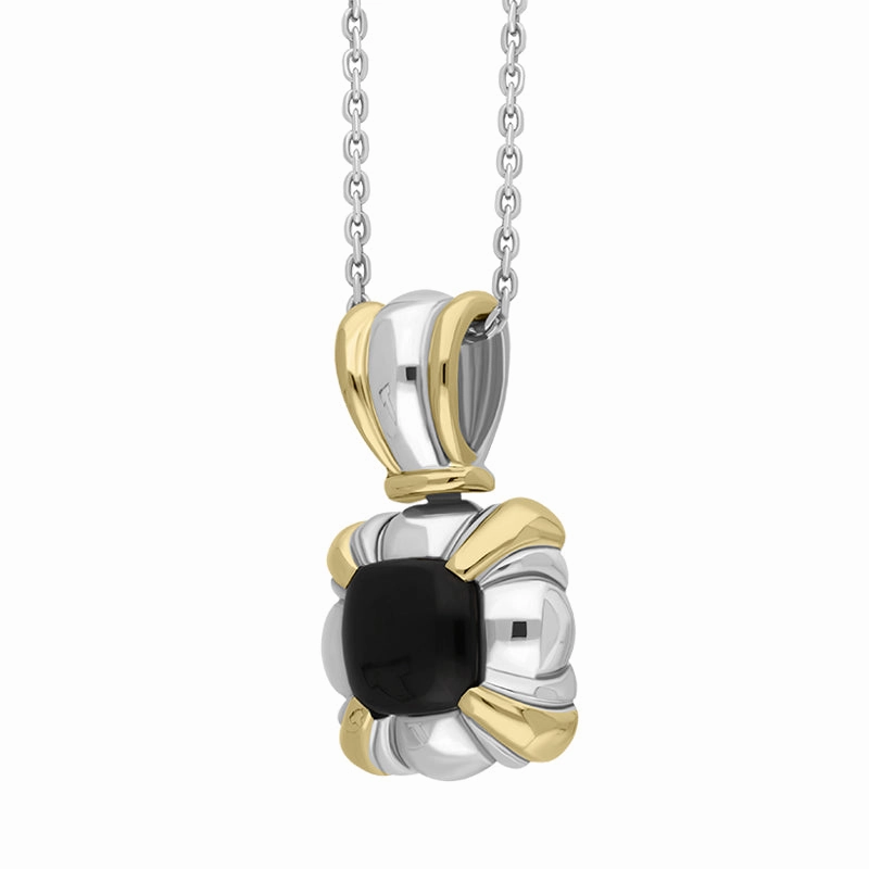 Sterling Silver Whitby Jet Square Banded Necklace D