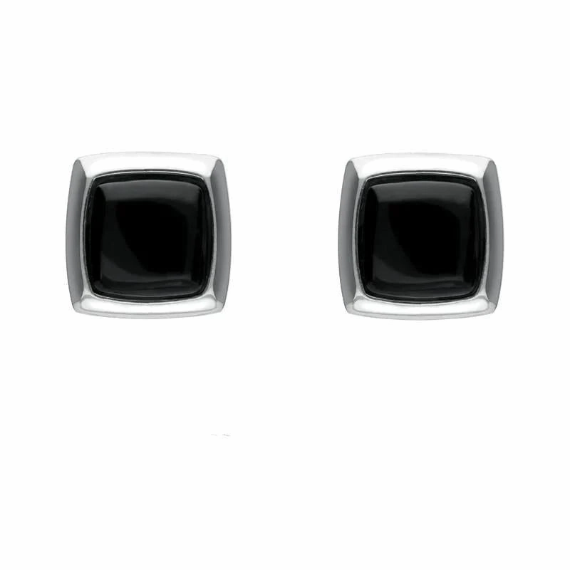 Sterling Silver Whitby Jet Square Edge Stud Earrings