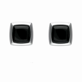 Sterling Silver Whitby Jet Square Edge Stud Earrings