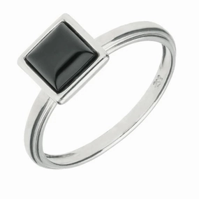 Sterling Silver Whitby Jet Square Plain Stacking Ring