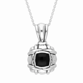 Sterling Silver Whitby Jet Square Weave Necklace D