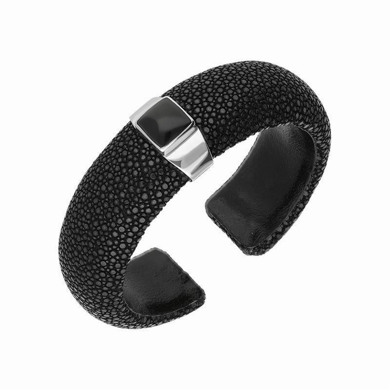 Sterling Silver Whitby Jet Stingray Unique Black Bangle D