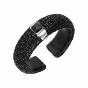 Sterling Silver Whitby Jet Stingray Unique Black Bangle D