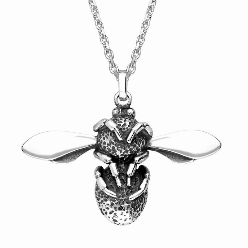 Sterling Silver Whitby Jet Stone Set Body Bee Necklace