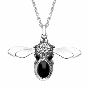 Sterling Silver Whitby Jet Stone Set Body Bee Necklace