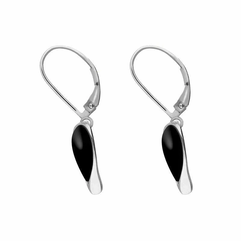 Sterling Silver Whitby Jet Swirl Heart Drop Earrings