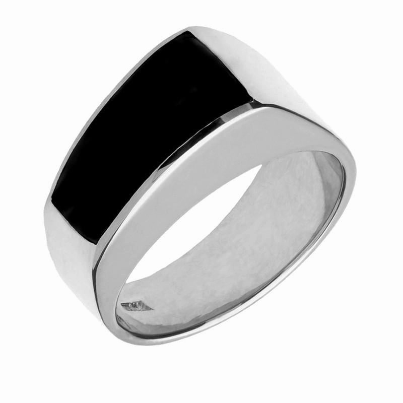 Sterling Silver Whitby Jet Tapered Band Ring