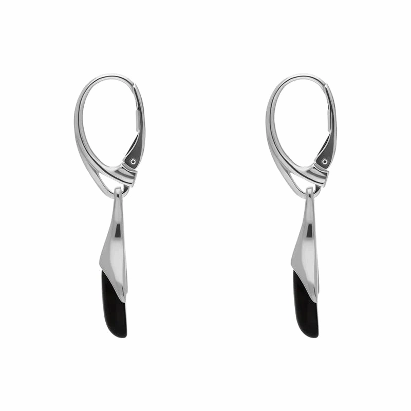 Sterling Silver Whitby Jet Tapered Marquise Drop Earrings