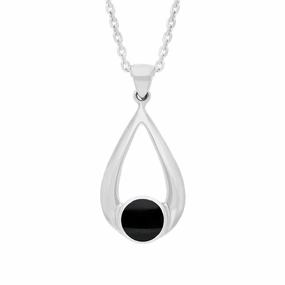Sterling Silver Whitby Jet Teardrop Necklace