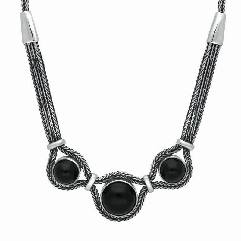 Sterling Silver Whitby Jet Three Stone Foxtail Necklace D