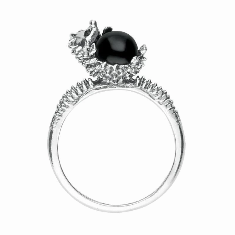 Sterling Silver Whitby Jet Tiny Hedgehog Ring