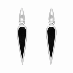 Sterling Silver Whitby Jet Toscana Slim Pear Drop Earrings
