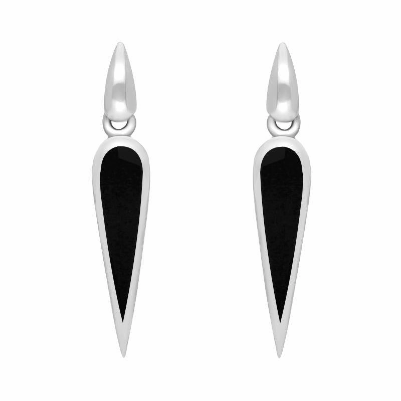 Sterling Silver Whitby Jet Toscana Slim Pear Drop Earrings