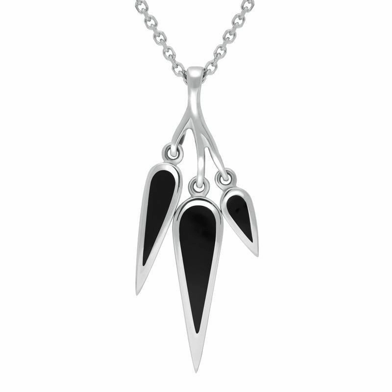 Sterling Silver Whitby Jet Toscana Three Drop Graduated Necklace