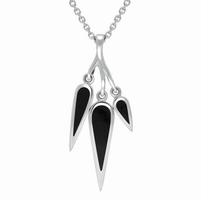 Sterling Silver Whitby Jet Toscana Three Drop Graduated Necklace