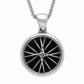 Sterling Silver Whitby Jet Tour De Yorkshire Small Bike Wheel Necklace