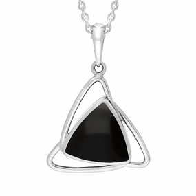 Sterling Silver Whitby Jet Triangle Open Frame Necklace