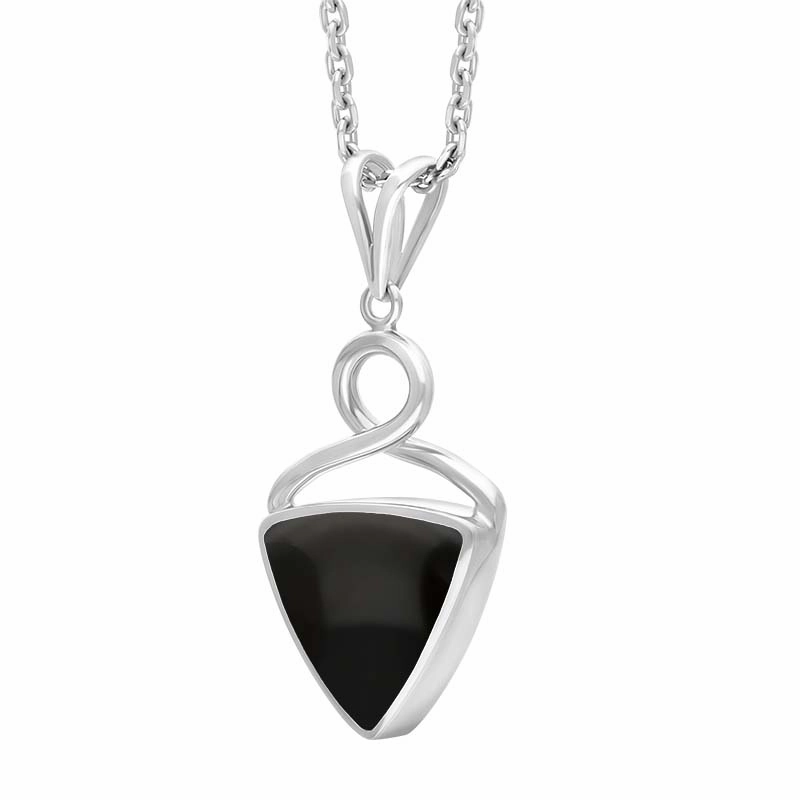 Sterling Silver Whitby Jet Triangle Open Twist Frame Necklace