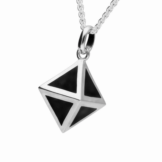 Sterling Silver Whitby Jet Triangle Prism Necklace