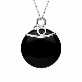 Sterling Silver Whitby Jet Triple Circle Top Disc Necklace