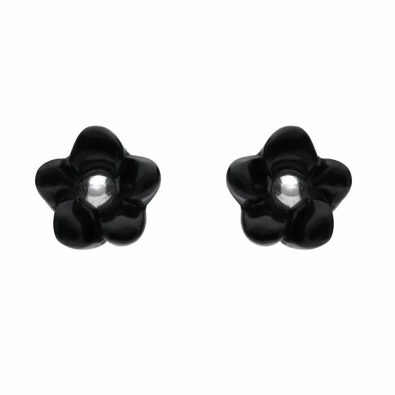 Sterling Silver Whitby Jet Tuberose 6mm Flower Stud Earrings