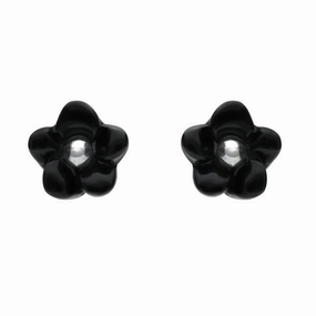 Sterling Silver Whitby Jet Tuberose 6mm Flower Stud Earrings