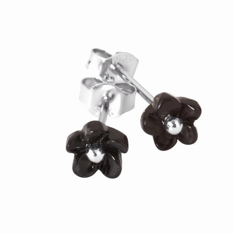 Sterling Silver Whitby Jet Tuberose 6mm Flower Stud Earrings