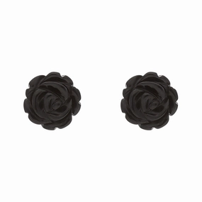 Sterling Silver Whitby Jet Tuberose 8mm Rose Stud Earrings