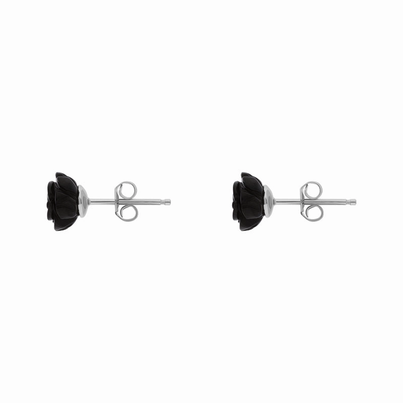 Sterling Silver Whitby Jet Tuberose 8mm Rose Stud Earrings