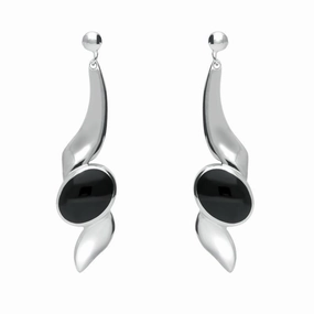 Sterling Silver Whitby Jet Twist Drop Earrings