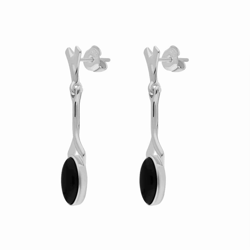 Sterling Silver Whitby Jet Twist Marquise Drop Earrings