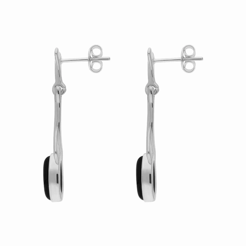 Sterling Silver Whitby Jet Twist Marquise Drop Earrings