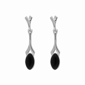 Sterling Silver Whitby Jet Twist Marquise Drop Earrings