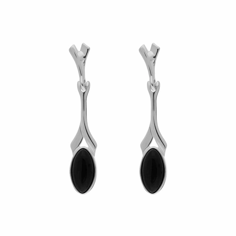 Sterling Silver Whitby Jet Twist Marquise Drop Earrings
